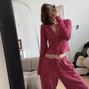 잠옷세트 스트라이프 MN 봄가을 세트 커플 긴팔 실내복 잠옷 한일풍 카디건 OOTD1