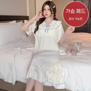 스커트 면 하계 MN 도트 커플 구름 잠옷 반팔 빅사이즈 끈 박시 수면 잠옷세트 OOTD1