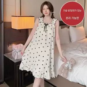 치마 여름 MN 커플 잠옷세트 일한 빅사이즈 오버핏 슬립 편안한 하트 나시 패드 프린세스룩 OOTD1