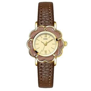 [미국배송] 칼리엔 여성 패션 쁘띠 꽃 모양 크리에이티브 골드 쿼츠 시계 경량 가죽 밴드 우아한 드레스 팔찌 손목시계