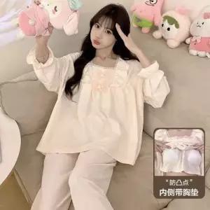 잠옷세트 실내복 MN 커플 긴바지 잠옷 패드 세트 봄가을 공주풍 긴팔 OOTD3