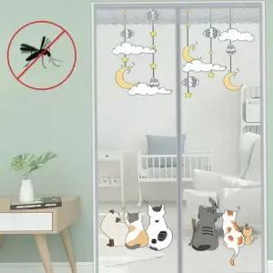 자석 방충망 원터치 접이식 모기장 현관문 방충망 간편 반려동물 디자인 고양이 닫힘 자동