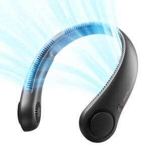 지슬라이프 휴대용 선풍기 핸즈프리 블레이드리스 5단속 배터리 블랙 트위스트 선물 충전식 여성용 웨어러블 작동 4000mAh