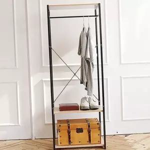 이동식 행거 드레스 스탠드 선반형 철제 행거 튼튼한 작은방 다용도 수납장 정리대 원목 가방 방문 간이