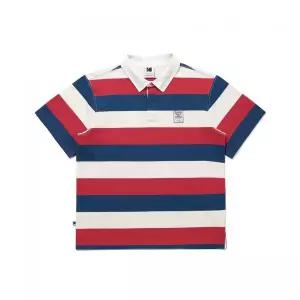 KODAK 코닥 골드모먼트 스트라이프 럭비 카라 반팔 티셔츠 RED