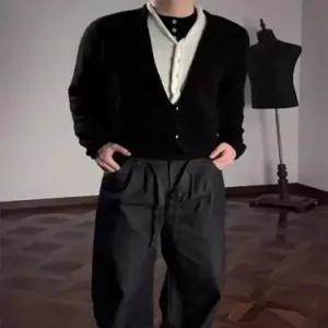 룽나루 카디건 가짜 쇼트 브이넥 스웨터 남친 검정 니트 가을 투피스 HO3