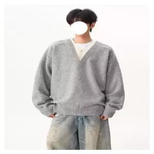 룽나루 남사친 니트 울 가을 투피스 고지 첸펑신구이 올드 스웨터 커플 가디건 가짜 브이넥 HO3