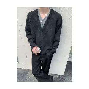 룽나루 가을 남성 니트 투피스 페이크 코트 브이넥 차콜 V넥 HO3