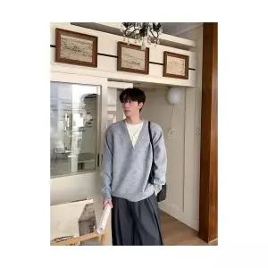 룽나루 페이크 투피스 가을 이너 남친 니트 브이넥 풀오버 코트 HO3