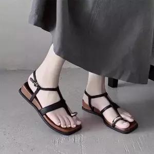 룽나루 빈티지 여름 여자 슬리퍼 토시 웨지 웨지힐 슬림핏 통굽 샌들 비치 HO2