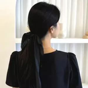 [하프클럽/]스카프머리끈 리본 스카프 곱창머리끈 블랙 리본머리