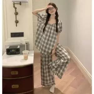 스파이더맨 여름 캐주얼 체크 잠옷세트 소녀스러운 프릴 세트 커플 홈웨어 OPH2