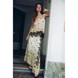 자라 ZARA 레이스 프린트 스커트 팬츠 바지 - 크림 블랙 3760823