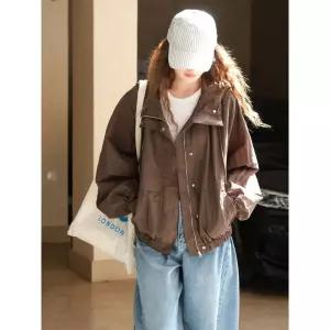 EAMT 여성 캐주얼 가을 후드 코트 루즈핏 드라이한 야구 아웃사이즈어 스포티 점퍼 EUNG3