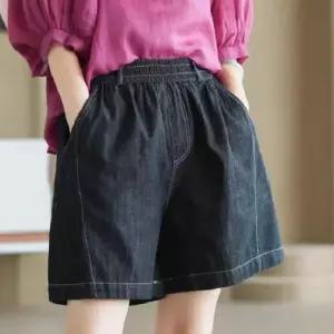 헐크 여자 청 면 여름 청반바지 밴딩 반바지 솔리드 와이드 핫팬츠 KKE2