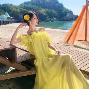 여친 원피스 쉬폰 프렌치 일자 어깨 생일 드레스 해변 바캉스 롱스커트 원픽1