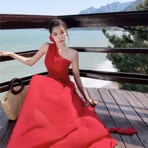 스커트 원피스 롱 여성용 여름 바캉스 프릴 웨딩 해변 드레스 로맨틱 쉬폰 원픽2