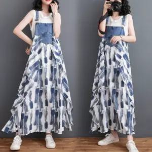 원피스 데님 미디 여름 여성 멜빵 쉬폰 루즈핏 프릴 원픽2