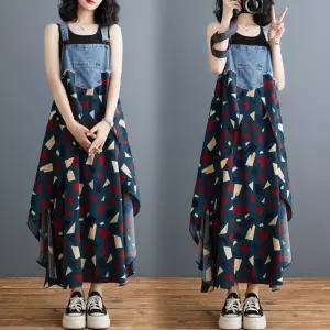 원피스 데님 미디 여름 여성 프린트 루즈핏 쉬폰 프릴 멜빵 원픽2