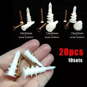 석고보드용 셀프 드릴링 드라이월 앵커 10세트 탭핑 나사 포함 석고보드 중공벽 플라스틱 나일론 확장 플러