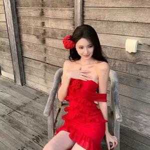 여자 쉬폰 원피스 여름 레드 스노우 화이트 롱 휴양지 원픽2