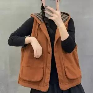 여친 면 캐주얼 조끼 후드 다운 싱글 포켓 민소매 보온 원픽1