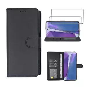 Beukei 삼성 호환 갤럭시 노트 20과 호환 지갑 케이스 [2팩] 강화 유리 액정보호필름 가죽 플립 신용 카드