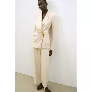 자라 ZARA 스트레이트 하이웨이스트 팬츠 바지 - 크림 3681489