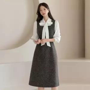 시크라인 ~XXL까지 말로디엘 스퀘어넥 슬리브리스 트위드 원피스 가을 하객룩 오피스룩 모임룩 격식룩 빅사