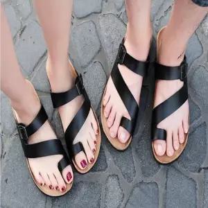 사선 쪼리 데일리 가죽 버클 클래식 여름 캐주얼 신발 사선 쪼리 레더 가죽 버클 여름