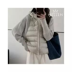 헬렌 니트 후드 집업 여성 퀼팅 점퍼 캐주얼 겨울 가오리핏 프릭패딩후드집업 B-734