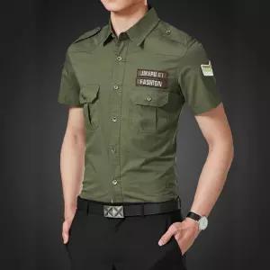 남성용 여름 투포켓 견장 빅사이즈 솔리드 데이트룩 반팔 순면 상의 밀리터리 셔츠 멋스러운 인기2