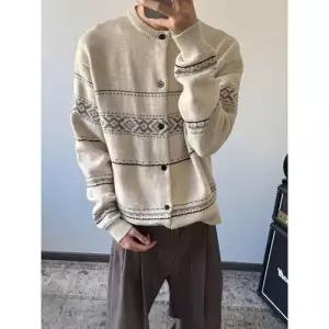 슬송렉샵 가을 빈티지 남성용 니트 키작남 브이넥 가디건 스웨터 탑 꾹3