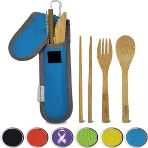 케이스 세트 포크 나이프 숟가락 젓가락 빨대 청소 브러시 여행용 파우치 및 카라비너가 된 도구 일상적인