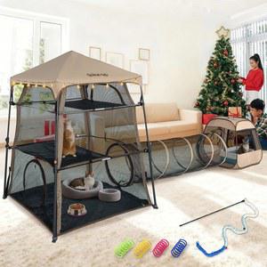 실내외용 고양이 울타리 고양이와 타워 텐트 3단 케이지 인사이드 실외 카티오 휴대 접이식 투 도어 디자인