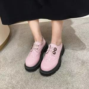 엘럽 여사친 빅사이즈 토 화 통굽 슈즈 캐쥬얼 라운드 플랫 단 춘추 박템3