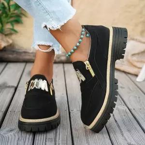 엘럽 여자 춘추 단화 토시 빅사이즈 더블 컴포트 지퍼 플랫 통굽 박템3