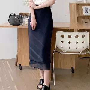 [옷자락]여자 하객룩 H라인 시스루 레이어드 뒤트임 롱스커트