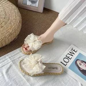 여성슬리퍼 여름 진주리본 슬리퍼 러블리 로우 3컬러 여자슬리퍼 털슬리퍼 실내슬리퍼