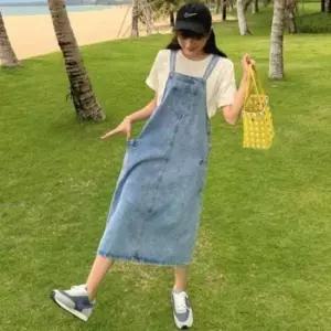 [SBD] 사랑스럽고 데님 원피스 포켓 빅사이즈원피스 롱 멜빵