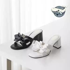 여름 리본 미들굽 슬리퍼 캐주얼 슈즈 세련된 쪼리 통굽슬리퍼 사무실슬리퍼