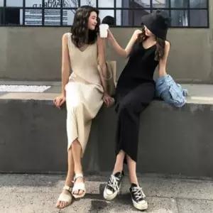 [SBD] 원피스 실루엣 브이넥 포인트 롱원피스 볼륨 사선골지