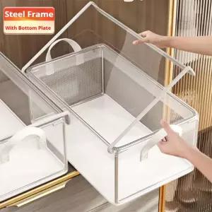 뚜껑이있는 PVC 보관함 접이식 투명 방진 스테인레스 스틸 프레임 옷장 주최자 의류 속옷 홈 기숙사