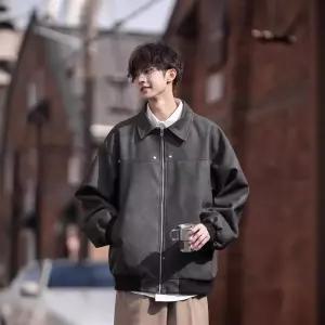 GLINE 남자 브라운 빈티지 항공 점퍼 가죽 자켓 봄가을동 직배송 JEN3