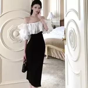 앤트맨 원피스 여성퍼프 드레스 일자 트임 어깨 OPH1