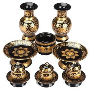 불교용품 세트 향로 도자기 옥수그릇 꽃병 음보살 골드라안 골드라인 연꽃 공양 오일램프 접시