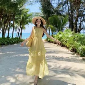 앤트맨 치마 원피스 여친 쉬폰 롱스커트 여행 나시 해변 바캉스 옐로 프렌치 OPH1