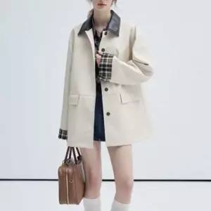 레더 체크 소매 포인트 코트 UJS-053