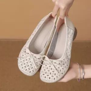 여성용 여름 미끄럼 구두 캐쥬얼 단화 플랫 컴포트 가죽 리얼 쿠셔닝 방지 펀칭 원픽2