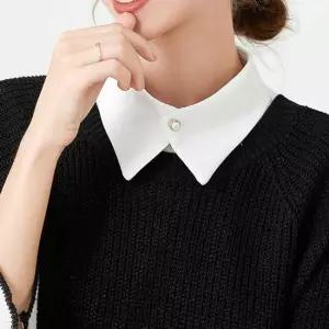 진주 단추 포인트 쉬폰 소재 페이크 넥케이프 카라 쉬폰넥케이프 면레이스넥케이프